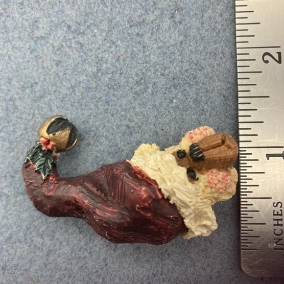 Christmas Pin Brooch Resin Teddy Bear Head Santa Hat Jingle Bell Red White Tan - Picture 6 of 6